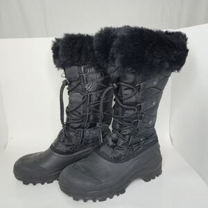 Arctic Tracks Ladies High Winter Faux Fur Lined Lace Up Black Boots Size 7